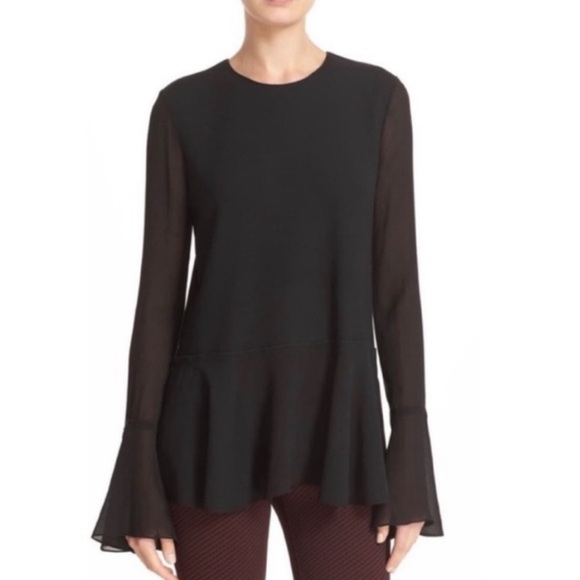 Theory Tops - Theory Long Sleeve Blouse with Silk Peplum Hem size Large